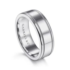 14K Gold 7mm - Milgrain Accented Men's Wedding Band