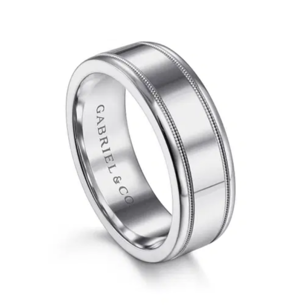 14K Gold 7mm - Milgrain Accented Men's Wedding Band - Image 2
