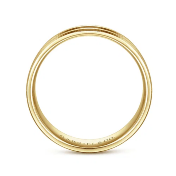 14K Gold 6mm - Satin Finish Carved Accents Men's Wedding Band - Image 3