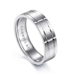 14K Gold 6mm - Satin Checkerboard Men's Wedding Band