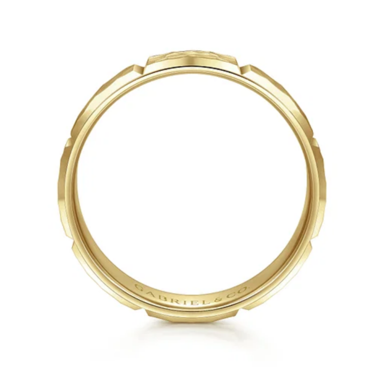 14K Gold 6mm – Hammered Station Men’s Wedding Band Gabriel 24