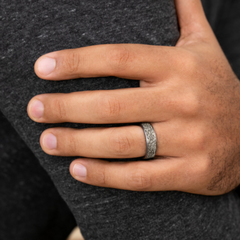 14K Gold and Tantalum 7.5mm – Lions Mane Men’s Wedding Band Ammara Stone 24