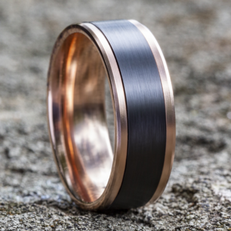 14K Gold and Black Titanium 8mm – Satin Men’s Wedding Band Benchmark 19