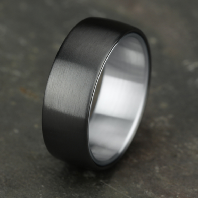 14K Gold and Black Titanium 8mm – Satin Men’s Wedding Band Benchmark 19
