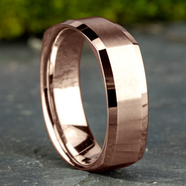 14K Gold 7mm - Four-Sided Satin Men's Wedding Band - Image 6