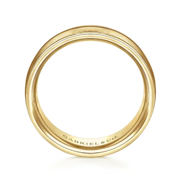 14K Gold 7mm - Satin Finish Milgrain Channels Men's Wedding Band - Image 7