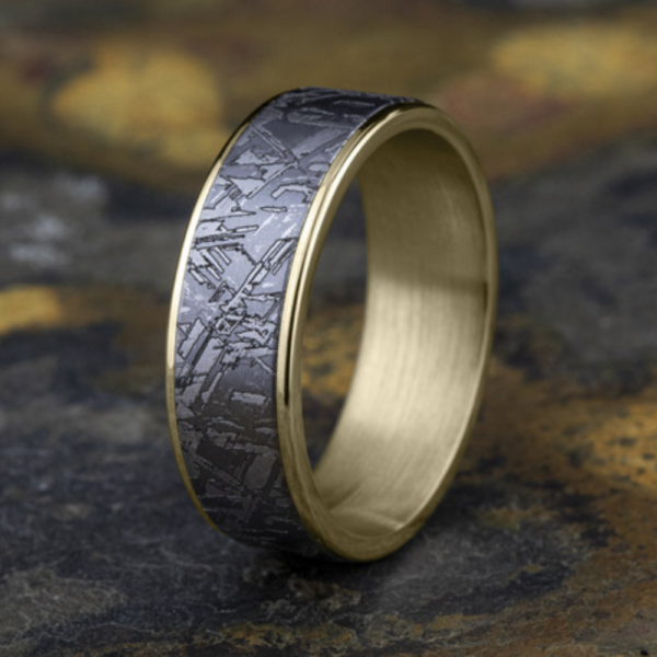 14K Gold and Tantalum 7.5mm - Meteorite Men's Wedding Band - Image 6