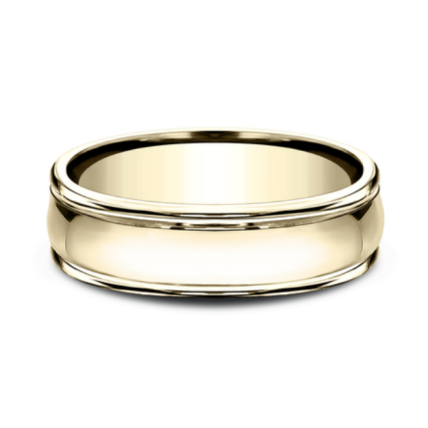 14K Gold 6.5mm - Rounded Polished Men's Wedding Band - Image 4