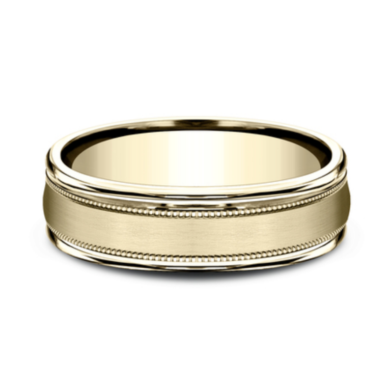 14K Gold 6.5mm – Satin Milgrain Men’s Wedding Band Benchmark 16