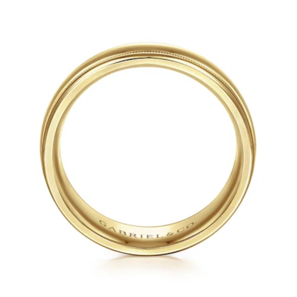 14K Gold 7mm - High Polish Milgrain Channel Men's Wedding Band - Image 12
