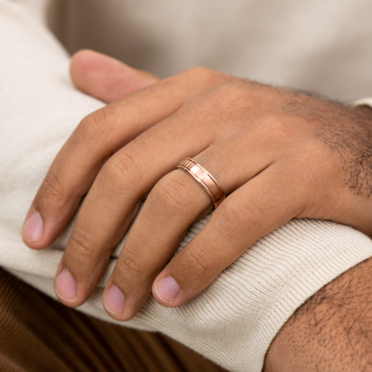 14K Gold 6mm – Rounded Satin Finish Men’s Wedding Band Benchmark 20