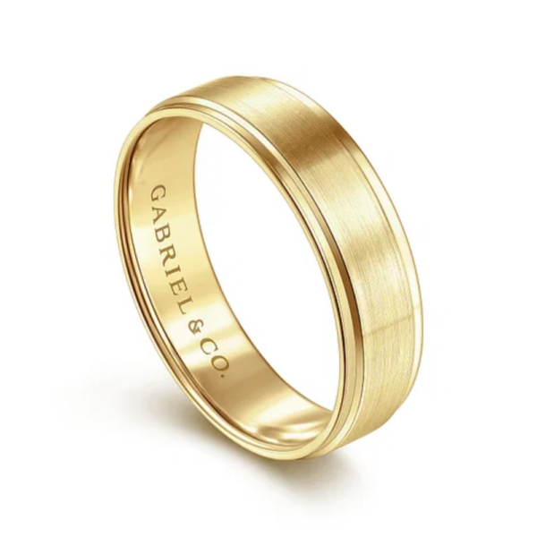 14K Gold 6mm - Satin Finish Beveled Edge Men's Wedding Band - Image 10