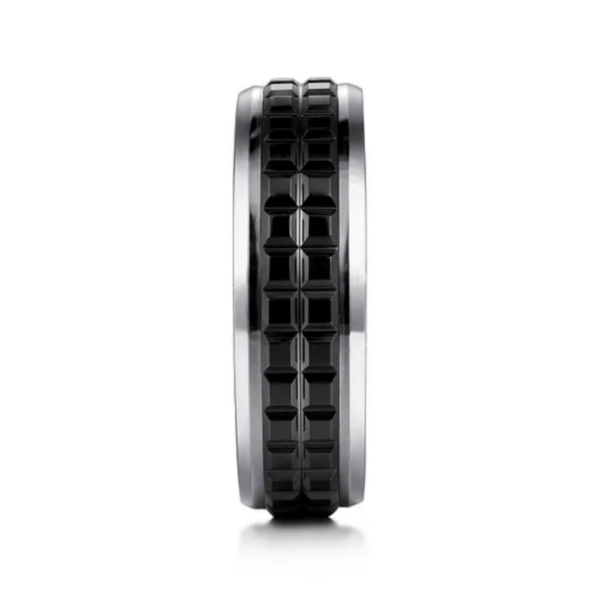 14K Gold and Black Ceramic 7mm - Men's Wedding Band - Image 4