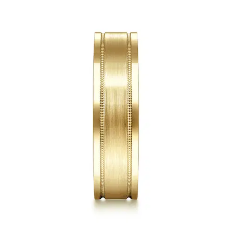 14K Gold 6mm – Satin Finish Milgrain Channels Men’s Wedding Band Gabriel 21