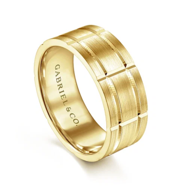 14K Gold 8mm - Satin Checkered Pattern Men's Wedding Band - Image 10