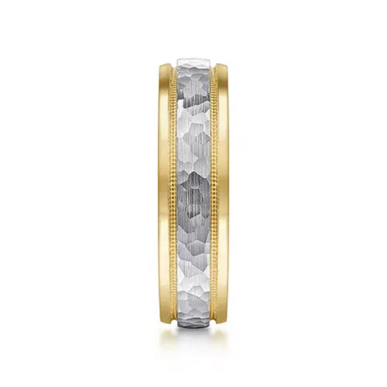 14K Two-Tone Gold 6mm – Hammered Finish Milgrain Men’s Wedding Band Gabriel 17