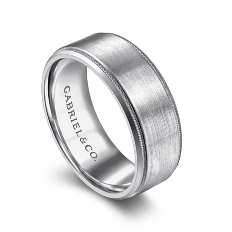 14K Two-Tone Gold 8mm – Satin Finish Milgrain Beveled Men’s Wedding Band Gabriel 23