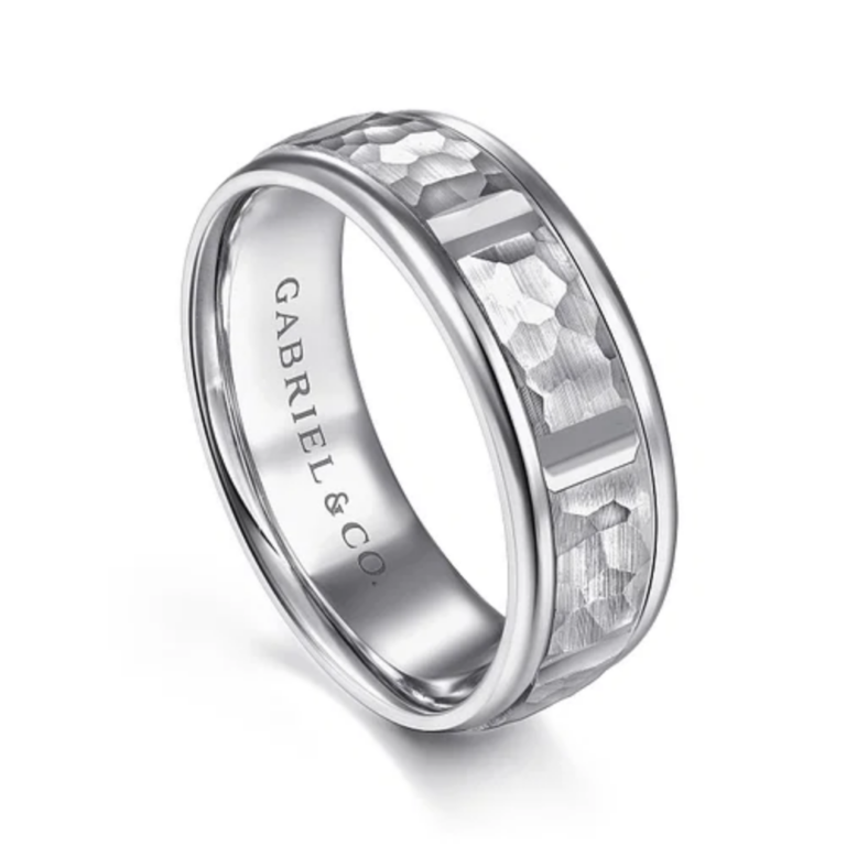 14K Two-Tone Gold 7mm – Hammered Station Men’s Wedding Band Gabriel 23