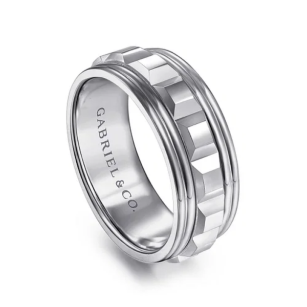 14K Two-Tone Gold 8mm - Grommet Inlay Men's Wedding Band - Image 11
