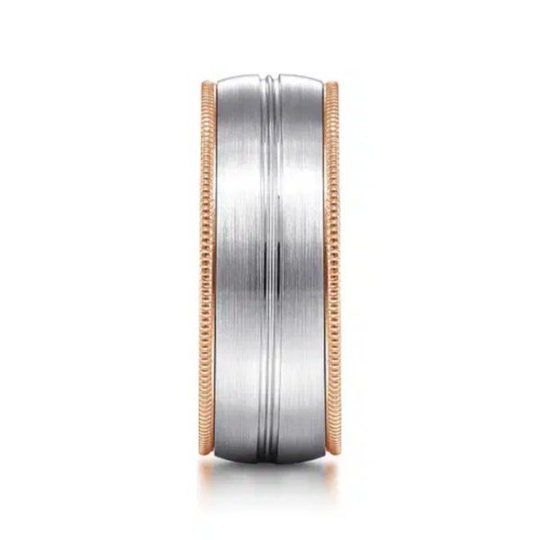 14K Two-Tone Gold 8mm - Grooved Center Milgrain Men's Wedding Band - Image 8