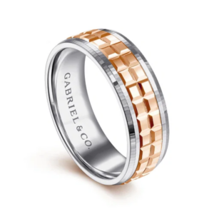 14K Two-Tone Gold 7mm – Square Carved Men’s Wedding Band Gabriel 45