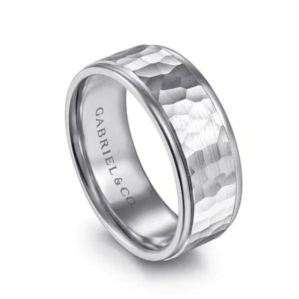 14K Two-Tone Gold 8mm - Hammered Finish Men's Wedding Band - Image 10