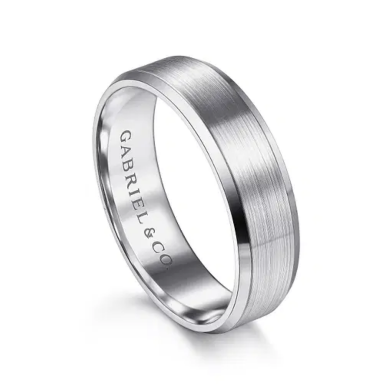 14K Gold 6mm – Satin Finish Beveled Edge Men’s Wedding Band Gabriel 24