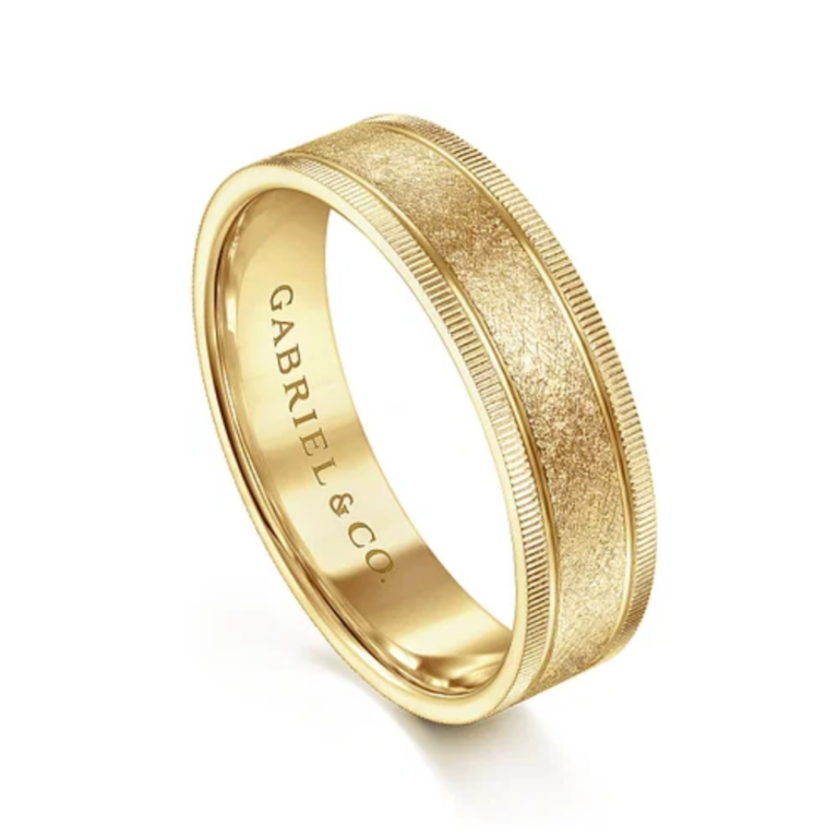 14K Gold 6mm – Sandblast Vertical Etching Men’s Wedding Band Gabriel 19
