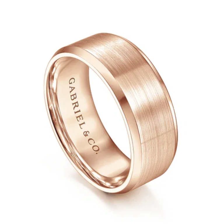 14K Gold 8mm – Satin Finish Beveled Edge Men’s Wedding Band Gabriel 19