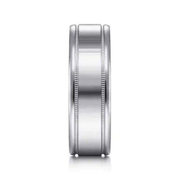 14K Gold 7mm - Milgrain Accented Men's Wedding Band - Image 4