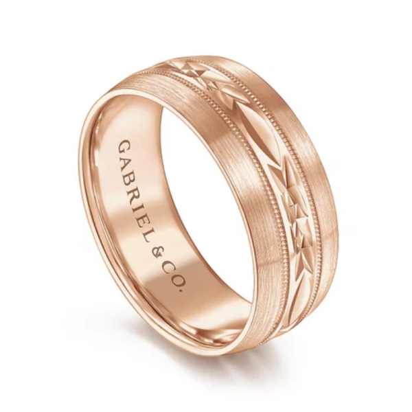 14K Gold 8mm - Diamond Cut Center Men's Wedding Band - Image 10