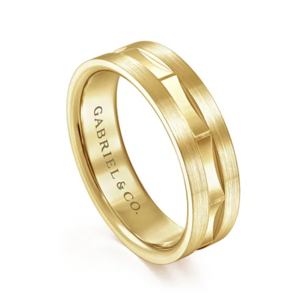14K Gold 6mm - Brushed & Satin Interwoven Men's Wedding Band - Image 2