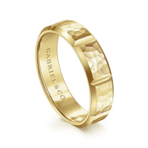 14K Gold 6mm – Hammered Station Men’s Wedding Band Gabriel 23
