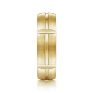 14K Gold 6mm – Satin Carved Station Men’s Wedding Band Gabriel 44