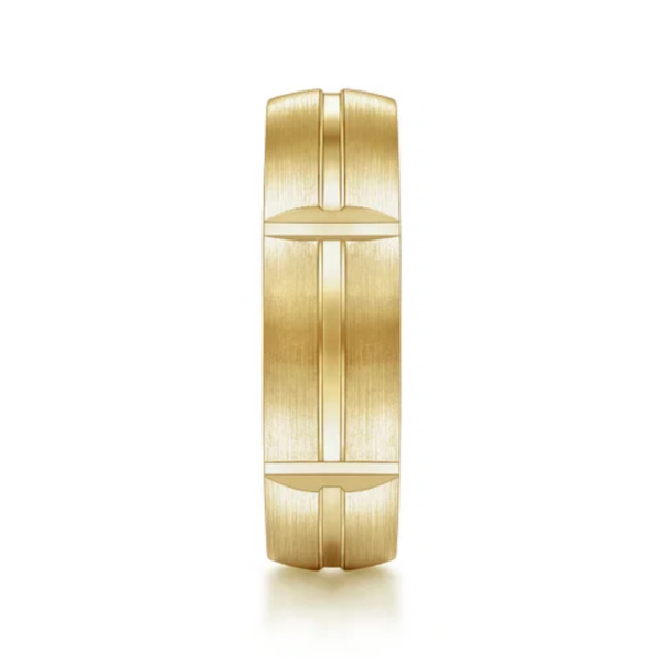 14K Gold 6mm - Satin Carved Station Men's Wedding Band - Image 8