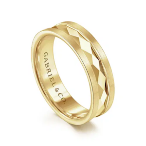14K Gold 6mm - Satin Diamond Cut Men's Wedding Band
