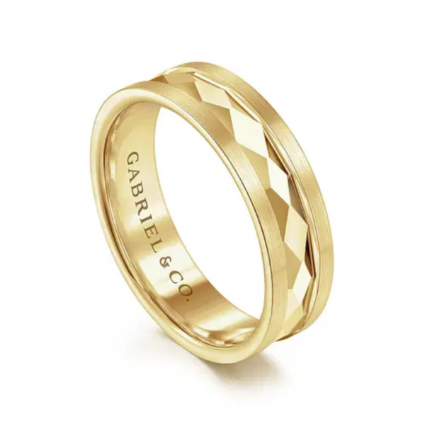 14K Gold 6mm - Satin Diamond Cut Men's Wedding Band - Image 2
