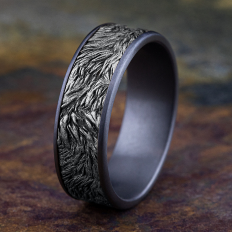 14K Gold and Tantalum 7.5mm – Lions Mane Men’s Wedding Band Ammara Stone 23