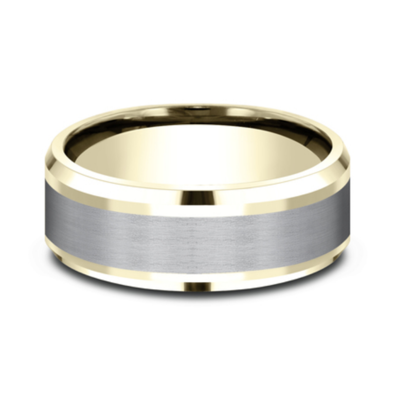 14K Gold and Tantalum 7mm – Satin Beveled Men’s Wedding Band Benchmark 21