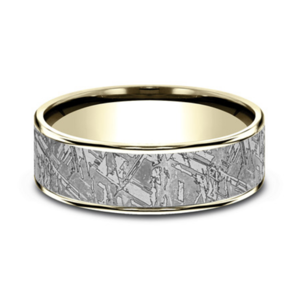14K Gold and Tantalum 7.5mm - Meteorite Men's Wedding Band - Image 4