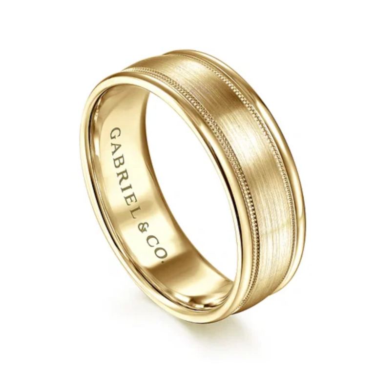 14K Gold 7mm – Satin Finish Milgrain Channels Men’s Wedding Band Gabriel 19