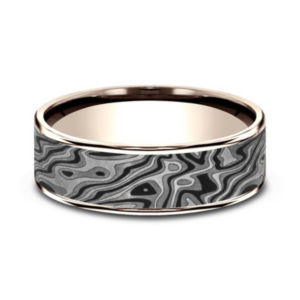 14K Gold and Tantalum 7.5mm – Mokume Men’s Wedding Band Ammara Stone 21