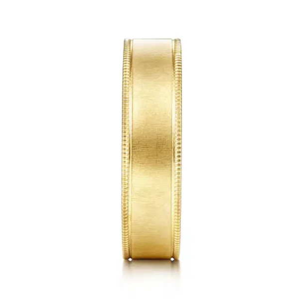 14K Gold 6mm - Sandblast Finish Milgrain Edges Men's Wedding Band - Image 12