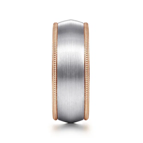 14K Two-Tone Gold 8mm - Satin Finish Men's Wedding Band - Image 4
