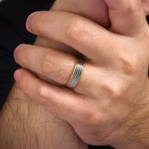 14K Two-Tone Gold 6mm – Milgrain Channel Men’s Wedding Band Gabriel 52