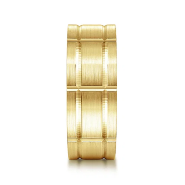 14K Gold 8mm - Satin Checkered Pattern Men's Wedding Band - Image 12