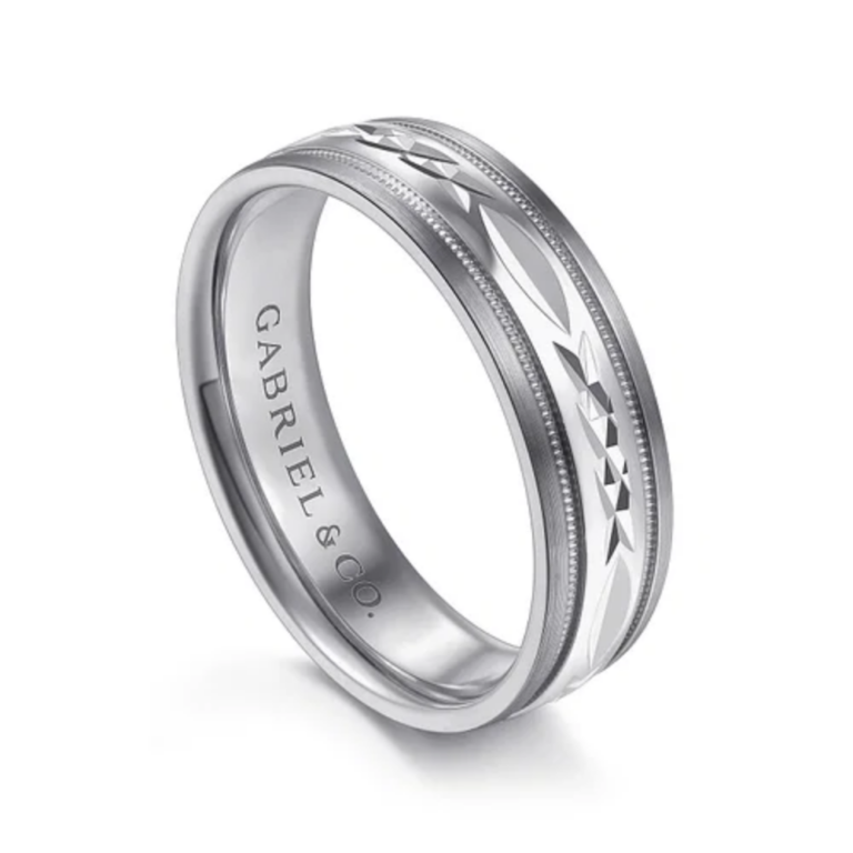 14K Two-Tone Gold 6mm – Diamond Cut Center Men’s Wedding Band Gabriel 55