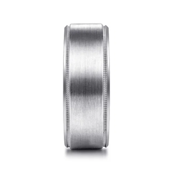 14K Two-Tone Gold 8mm - Satin Finish Milgrain Beveled Men's Wedding Band - Image 12