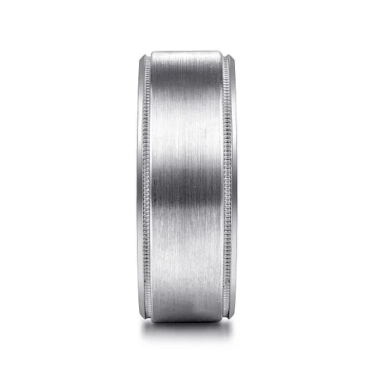 14K Two-Tone Gold 8mm – Satin Finish Milgrain Beveled Men’s Wedding Band Gabriel 25