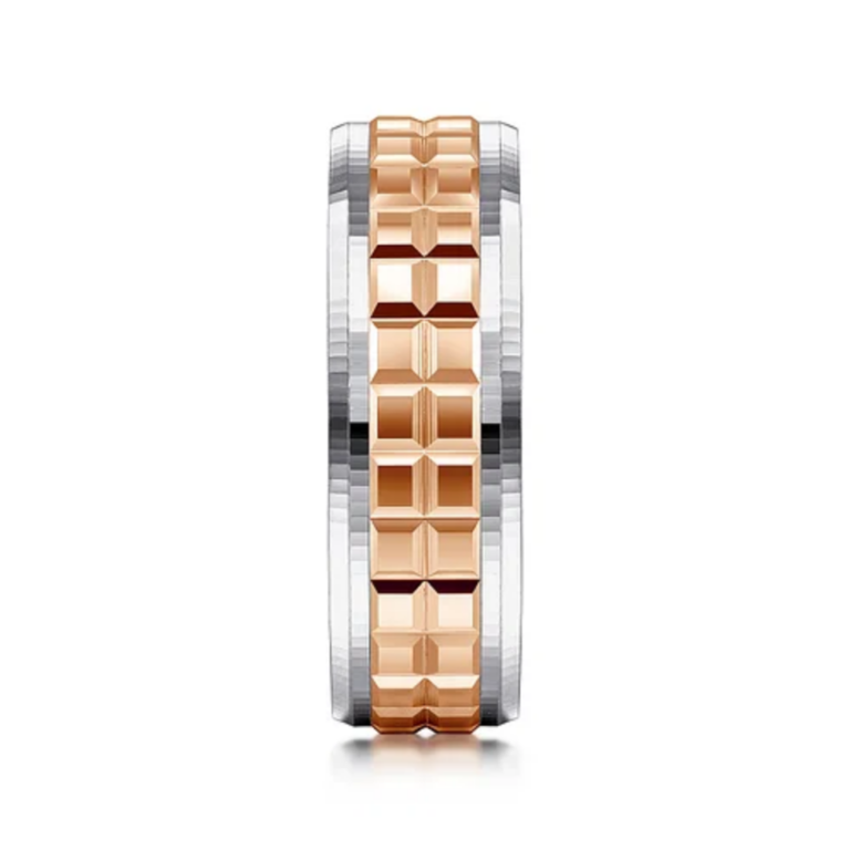 14K Two-Tone Gold 7mm – Square Carved Men’s Wedding Band Gabriel 47